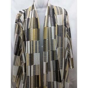 Womens 2X Geometric‎ Block Stripe Open Front Duster Cardigan Gold Black